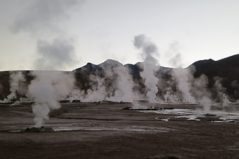 Steam rising from geysers in El Tatio, Chile