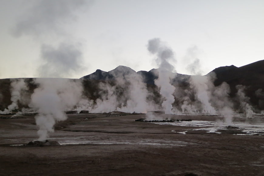 Steam rising from geysers in El Tatio, Chile