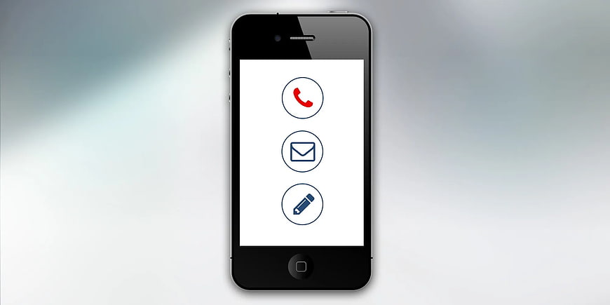 Black Smartphone Mockup with Contact Icons on Screen