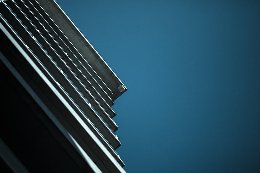 Modern architectural detail against blue sky