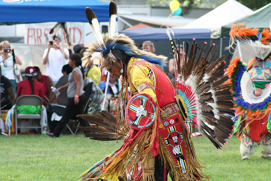 Native American Dancer in Traditional Regalia at Outdoor Pow Wow Festival