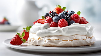 Fresh Berry Pavlova Dessert with Whipped Cream