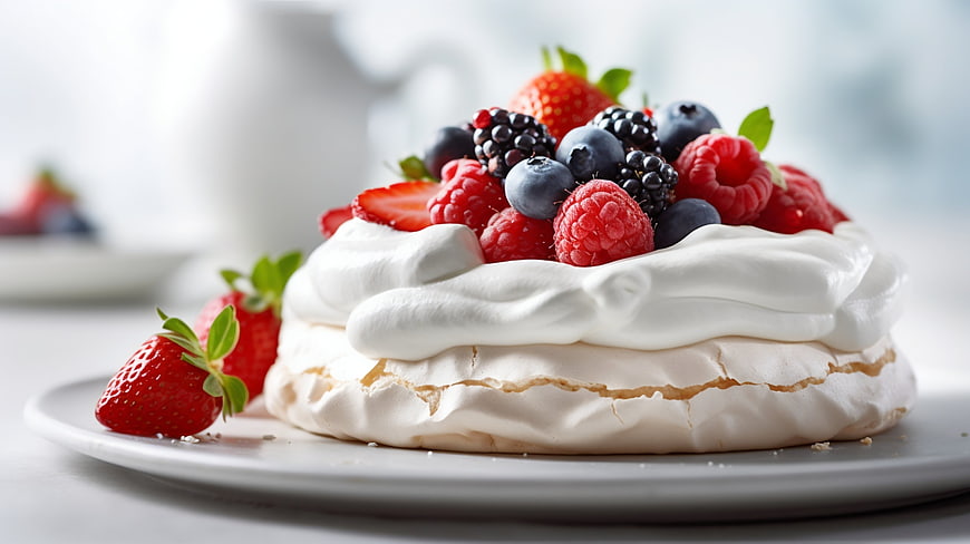 Fresh Berry Pavlova Dessert with Whipped Cream