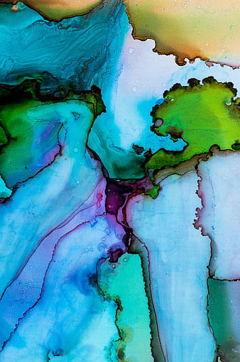 Abstract Alcohol Ink Art with Blue, Green, and Purple Fluid Patterns