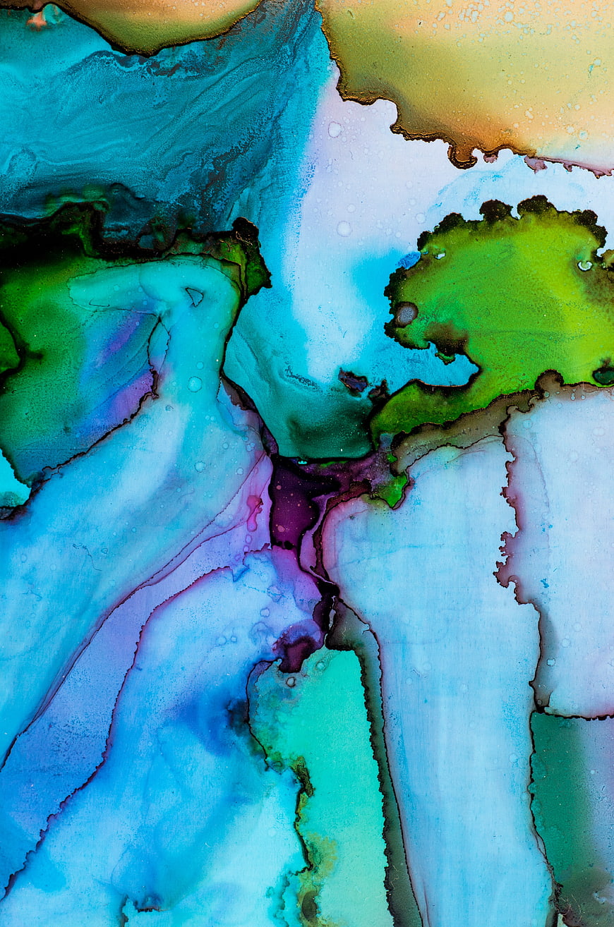 Abstract Alcohol Ink Art with Blue, Green, and Purple Fluid Patterns