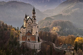 Neuschwanstein Castle in Bavaria with Hohenschwangau in Background