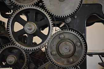 Close-up of vintage mechanical gears and machinery