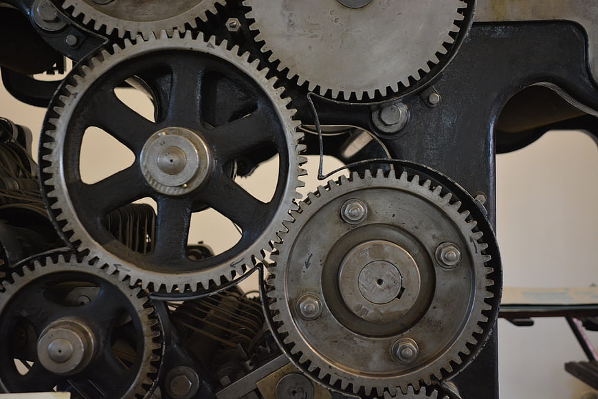 Close-up of vintage mechanical gears and machinery