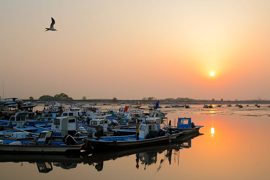 Fishing boats at sunset in Sorae Port, Incheon, Korea