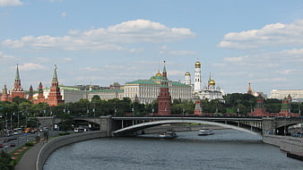 Moscow Kremlin Panorama With River And Bridge