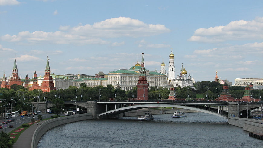 Moscow Kremlin Panorama With River And Bridge