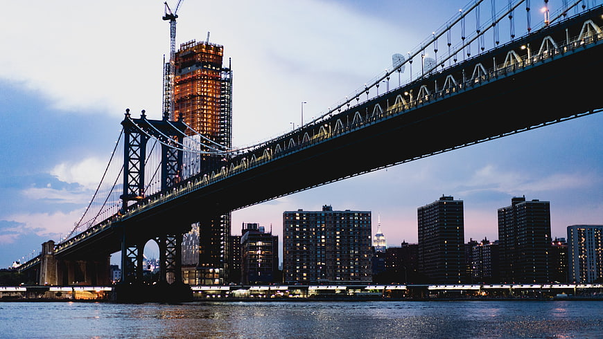 Manhattan Bridge at Dusk with City Skyline