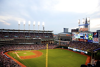 Wide view of Progressive Field baseball stadium during a game
