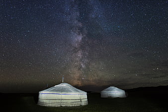 Mongolian Ger Under Milky Way Starry Night Sky