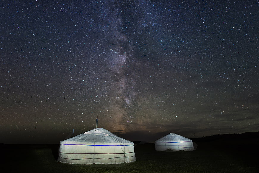 Mongolian Ger Under Milky Way Starry Night Sky