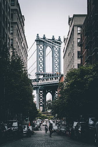 Manhattan Bridge View Between City Buildings