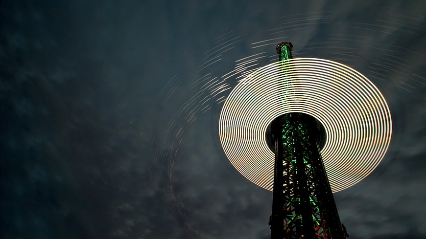 Long Exposure Light Trails on Tower at Night
