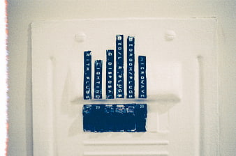 Vintage Film Photo of Labeled Electrical Circuit Breaker Panel