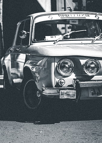 Vintage Renault 8 Gordini Rally Car in Black and White