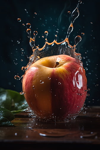 Fresh Red Apple with Water Splash Crown