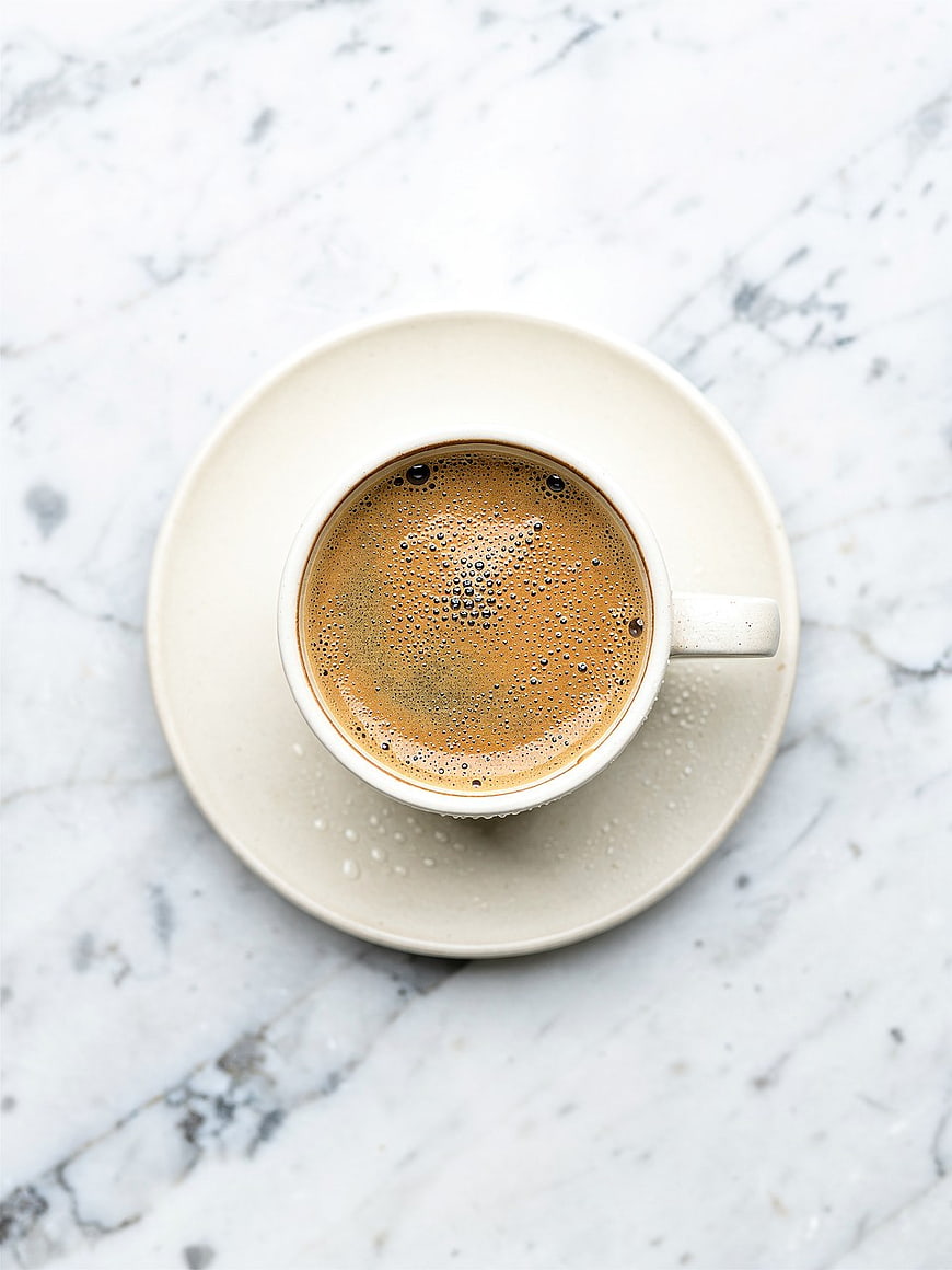 Top View of Fresh Espresso Coffee on Marble Surface