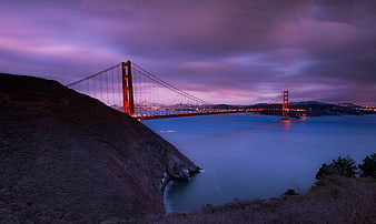Golden Gate Bridge at Twilight with Purple Sky