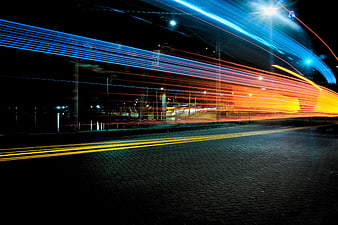 Long Exposure Light Trails on Night City Street