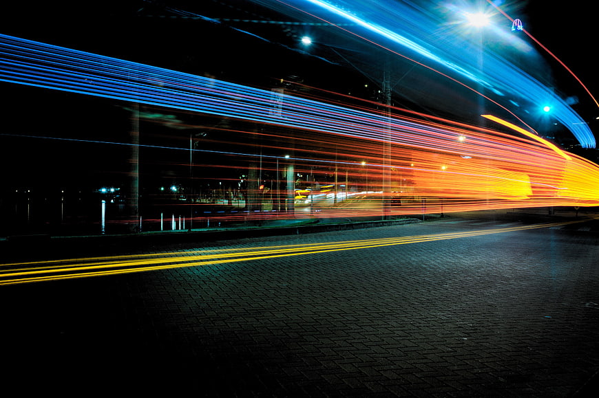 Long Exposure Light Trails on Night City Street