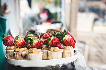 Fresh Strawberry Cupcakes on White Tray