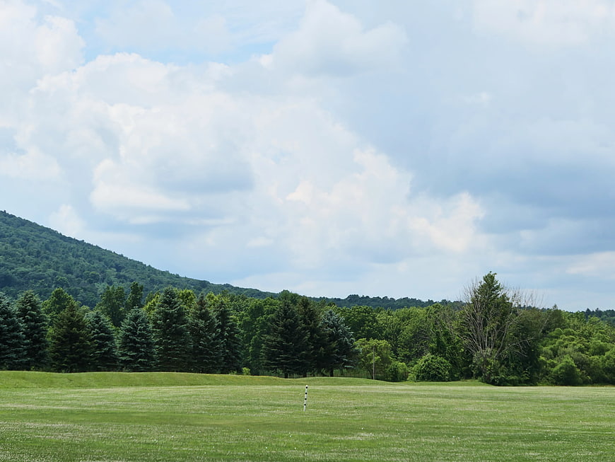 Lush Green Golf Course Landscape with Mountains