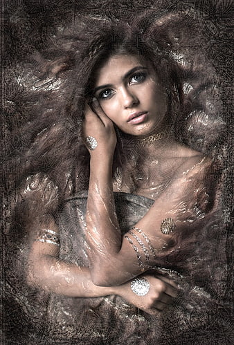 Mystical Fantasy Portrait of Young Woman with Jewellery