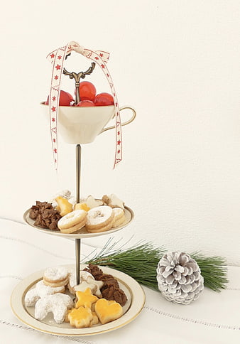 Christmas Cookie Stand with Festive Treats and Pinecone