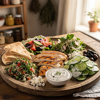 Mediterranean Grilled Chicken Platter with Salad and Pita