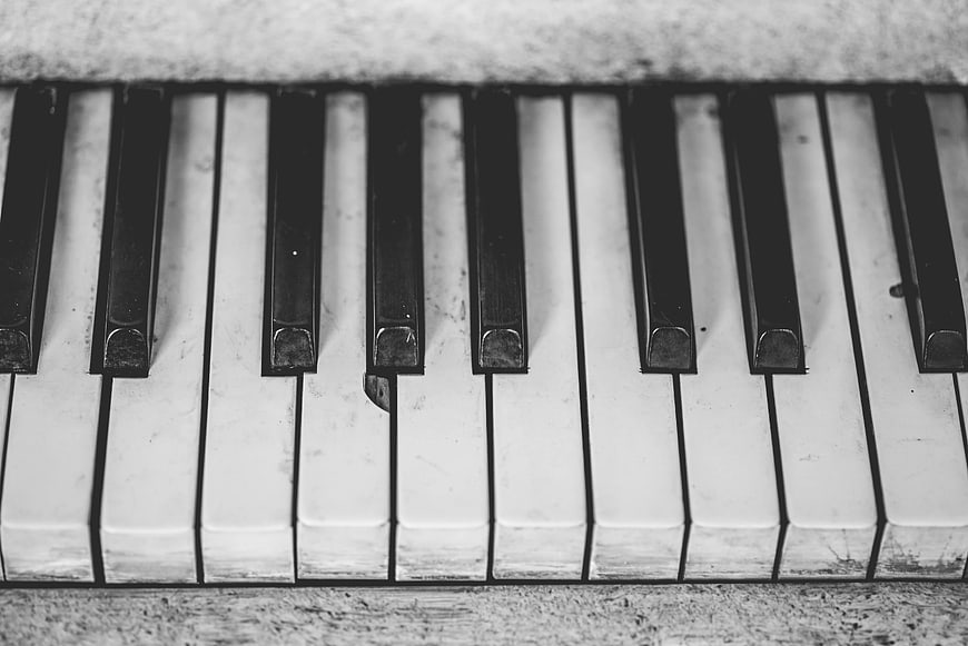 Vintage Black and White Piano Keys Close Up