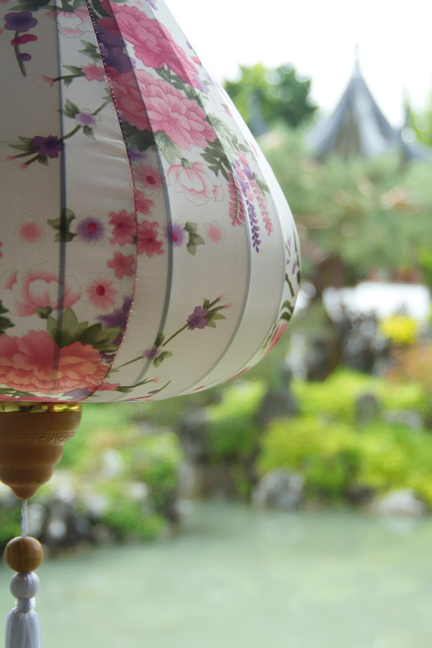 Close-up of Floral Chinese Lantern in Garden