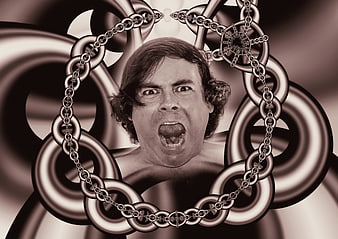 Man Screaming Inside Abstract Chain Frame Concept Art