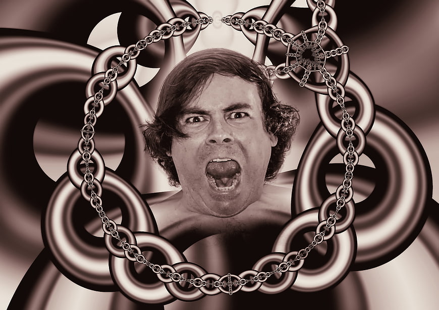 Man Screaming Inside Abstract Chain Frame Concept Art