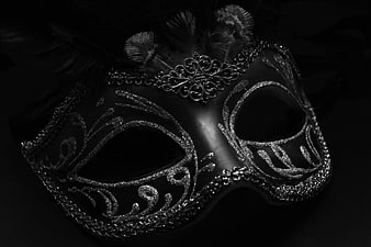 Black and White Venetian Masquerade Mask with Feathers and Glitter