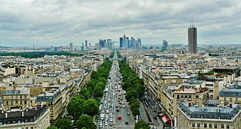 Aerial View of Paris Boulevard Leading to La Defense Skyline