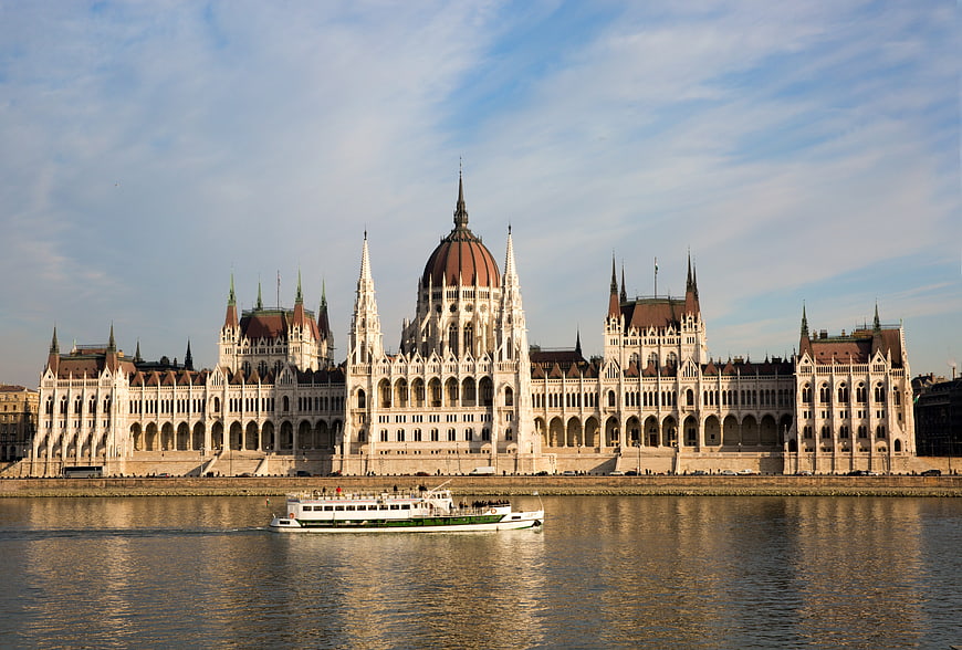 Hungarian Parliament Building on the Danube River in Budapest