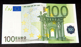 Front View of 100 Euro Banknote on Black Background