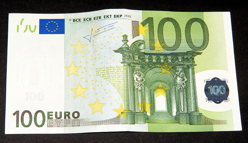Front View of 100 Euro Banknote on Black Background