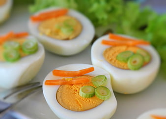 Deviled Eggs with Carrot and Celery Garnish