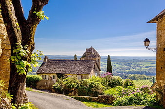 Traditional French Stone Village House With Rural Countryside View