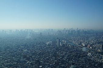 Aerial View of Tokyo Cityscape in Hazy Morning Light