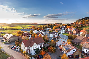 Aerial View of Picturesque European Village in Autumn