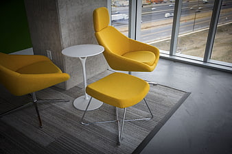Modern Yellow Lounge Chairs in Office Break Room