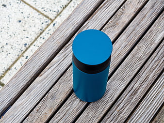 Blue Insulated Tumbler on Wooden Bench
