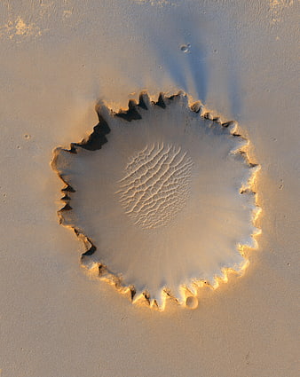 Aerial view of Victoria Crater on Mars surface