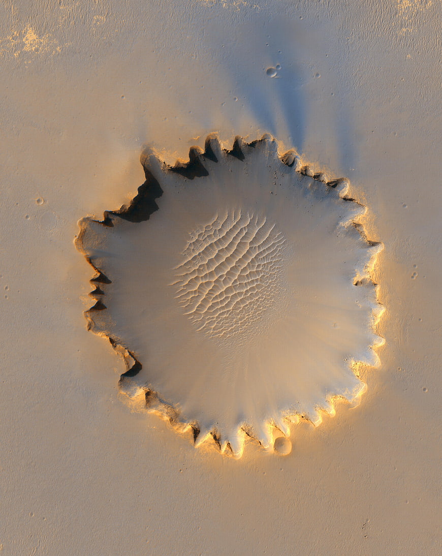 Aerial view of Victoria Crater on Mars surface